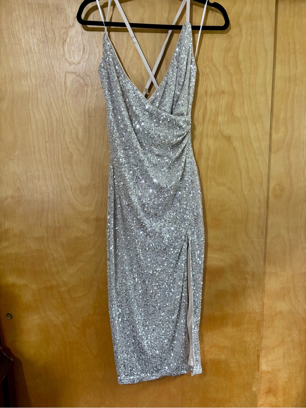 Baltic Born Silver Sequin Backless Slip Dress